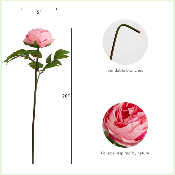 Pink Peony Flower Stems, Set of 3