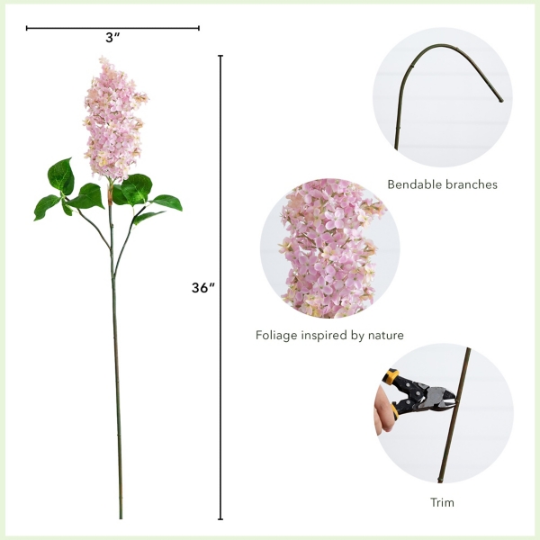 Pink Lilac Flower Stems, Set of 3