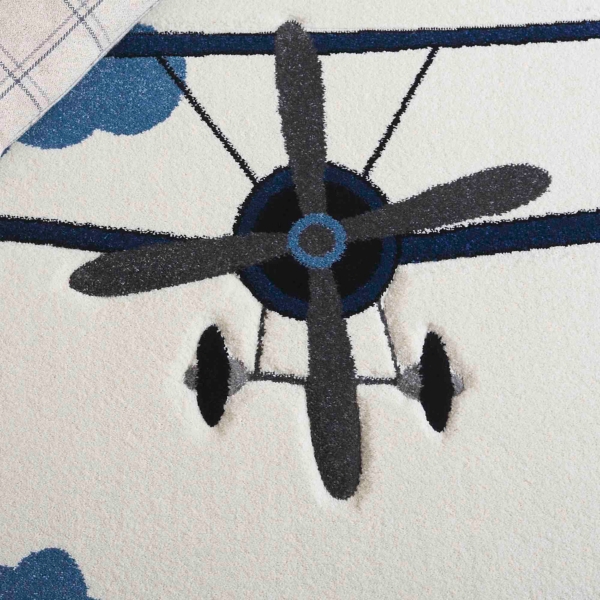 Blue Hot Air Balloons & Planes Kids Area Rug