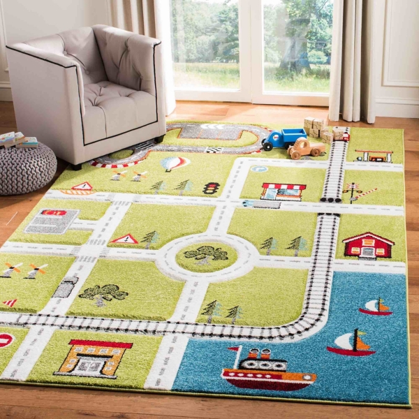 Green Town Roads Kids Area Rug