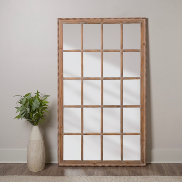 Natural Beaded Paned Hazel Leaner Mirror