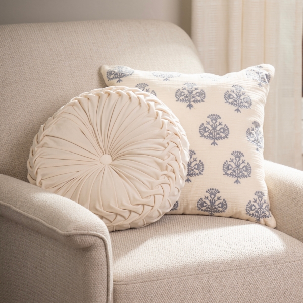 Round Ivory Velvet Pillow
