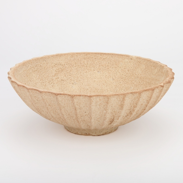 Tan Ceramic Ribbed Decorative Bowl