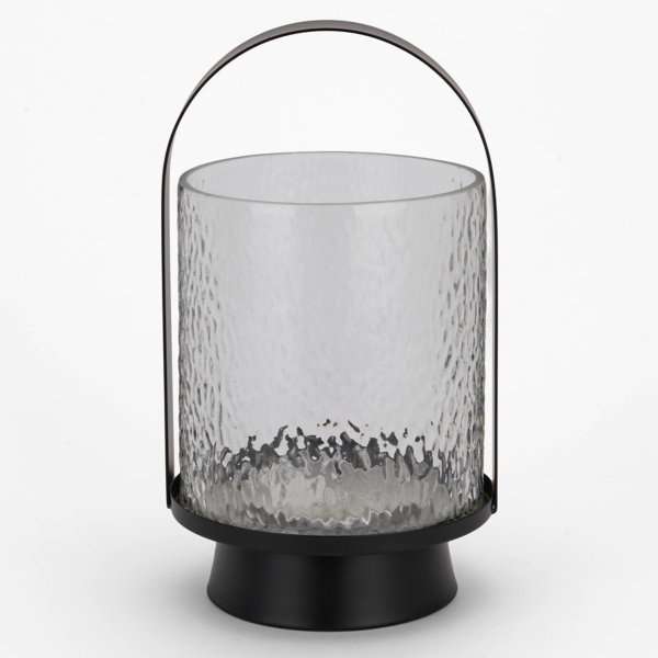 Black Metal & Hammered Glass Lantern, 13 in.