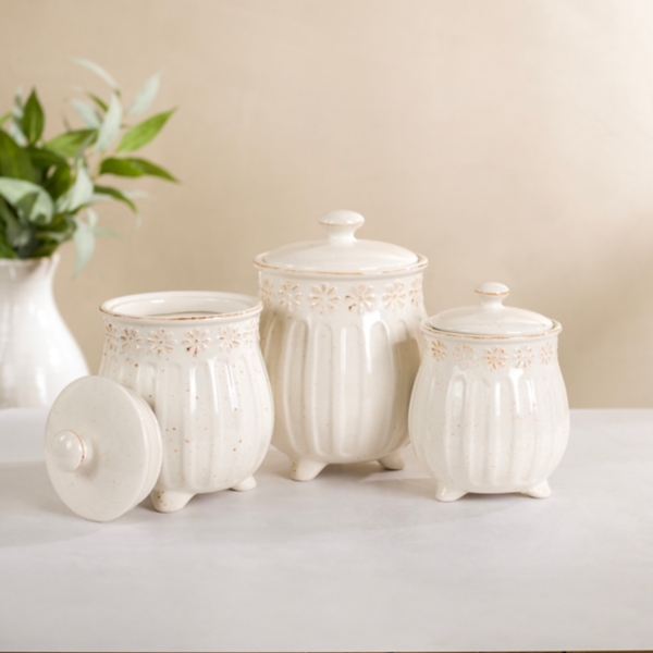 Distressed Etched Floral Canisters, Set of 3 | Kirklands Home