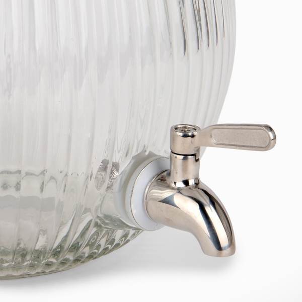 Acacia Wood and Ribbed Glass Drink Dispenser