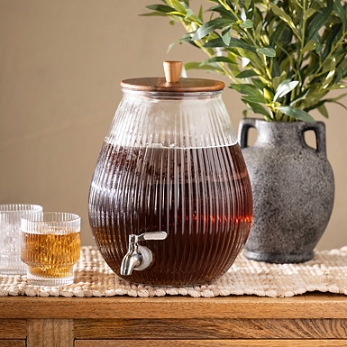 Acacia Wood and Ribbed Glass Drink Dispenser | Kirklands Home