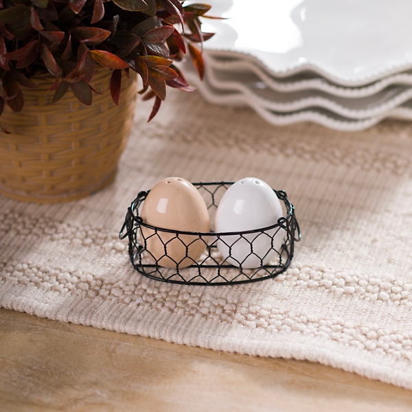 Egg Salt & Pepper Shaker Set with Basket