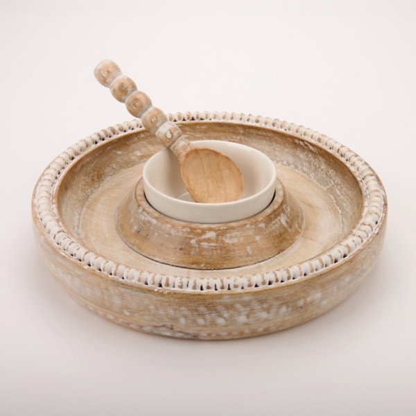 Beaded Wood Chip and Dip Serving Bowl Set | Kirklands Home