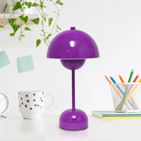 Purple Metal Mushroom Cordless Touch Lamp