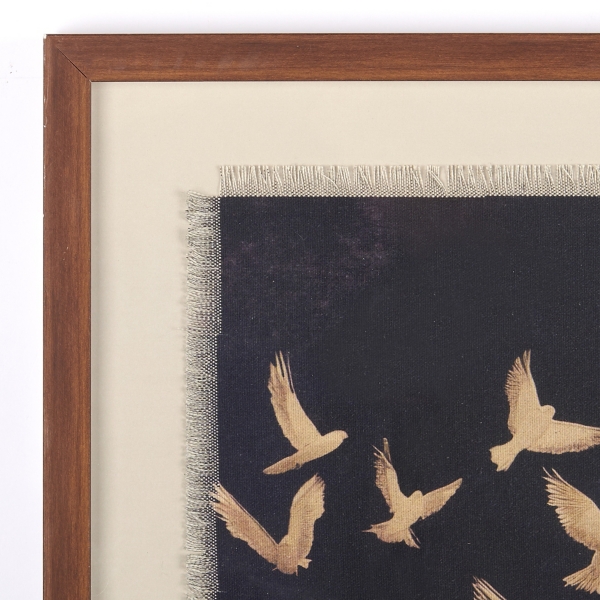 Navy Birds on Linen Framed Art Print