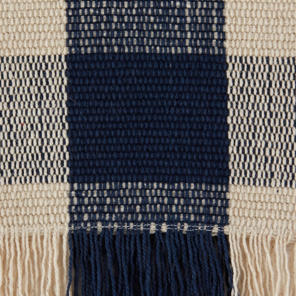 Navy Flax Checkered Fringe Table Runner, 108 in.