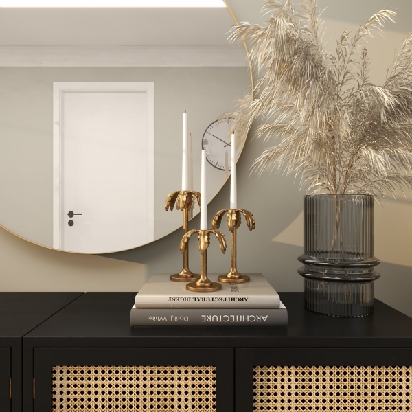 Gold Palm Trees Taper Candle Holders, Set of 3