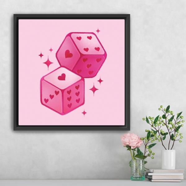 Pink Heart Dice Framed Canvas Art Print