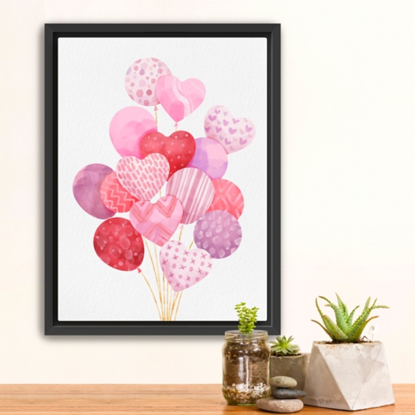 Balloon Hearts Framed Canvas Art Print