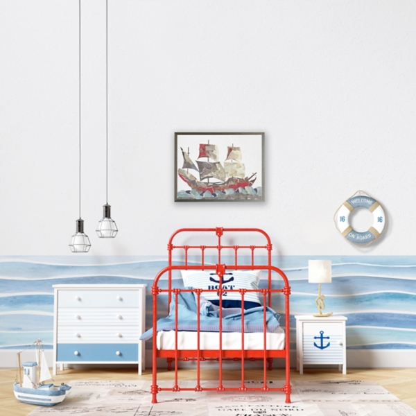 Red & Gray Pirate Ship Kids Framed Art Print