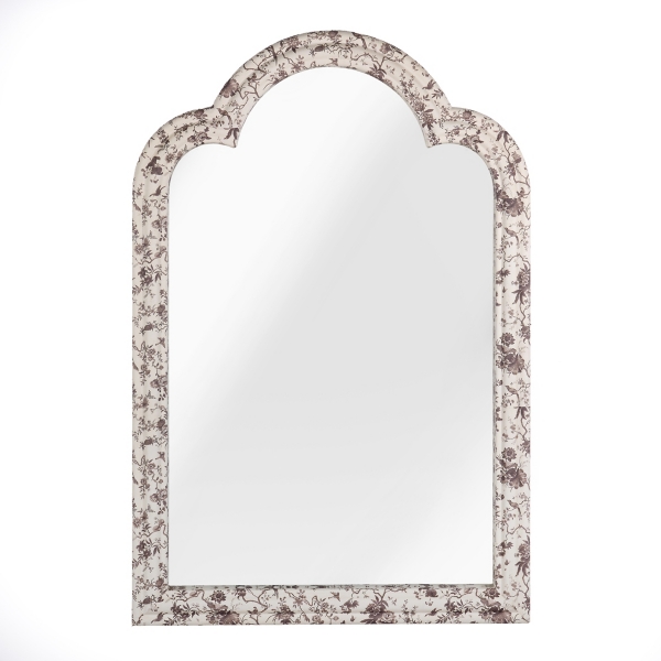 White & Gray Toile Fabric Arched Wall Mirror