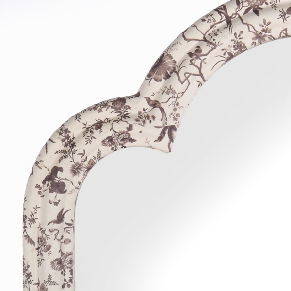 White & Gray Toile Fabric Arched Wall Mirror