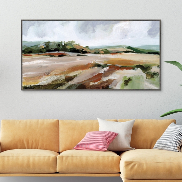 Taupe Toned Landscape Framed Canvas Art Print
