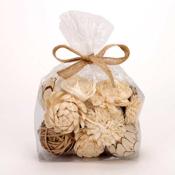 Cream and Natural Rattan Floral Orb Bag