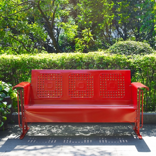 Red Metal Retro Outdoor Sofa Glider