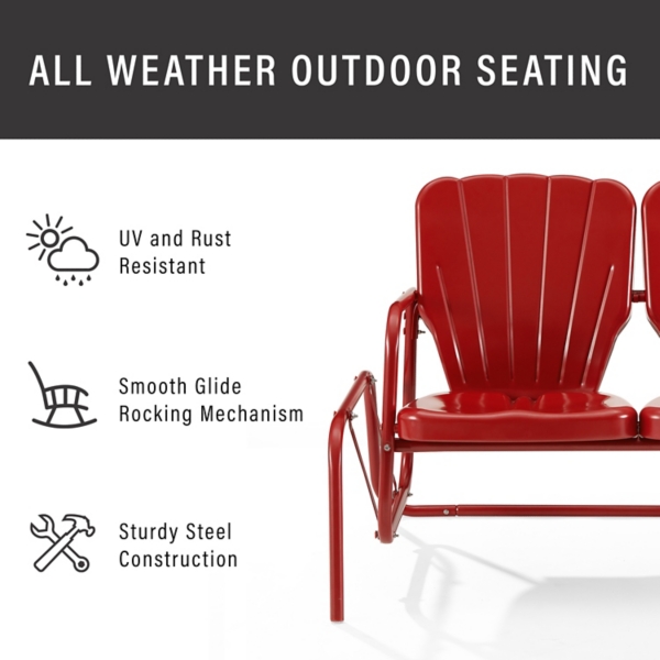 Red Metal Clamshell Loveseat Glider