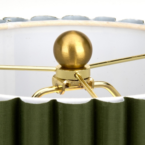 Gold Stick Lamp with Green Scalloped Shade