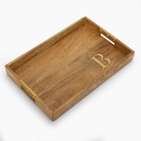 Gold Monogram B Rectangular Wood Tray
