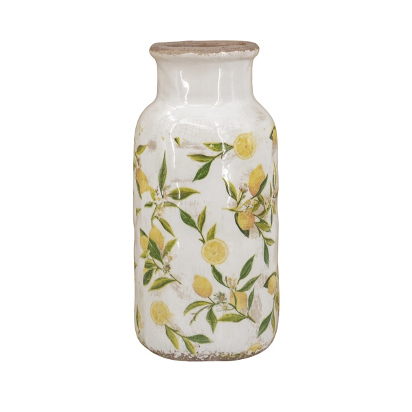 White and Yellow Lemon Branch Ceramic Vase