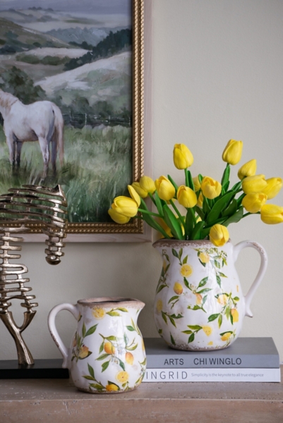 Antique White Ceramic Lemon Branch Pitcher Vase