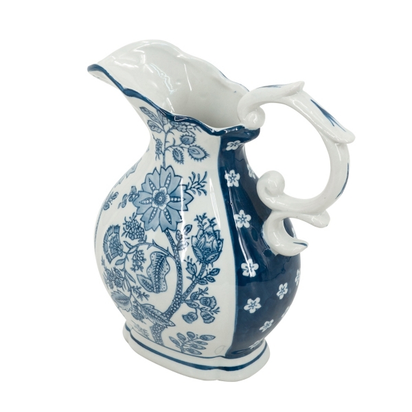 Blue Floral Porcelain Scroll Pitcher Vase