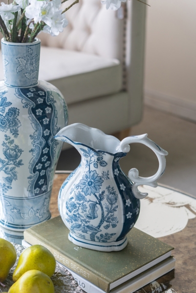 Blue Floral Porcelain Scroll Pitcher Vase