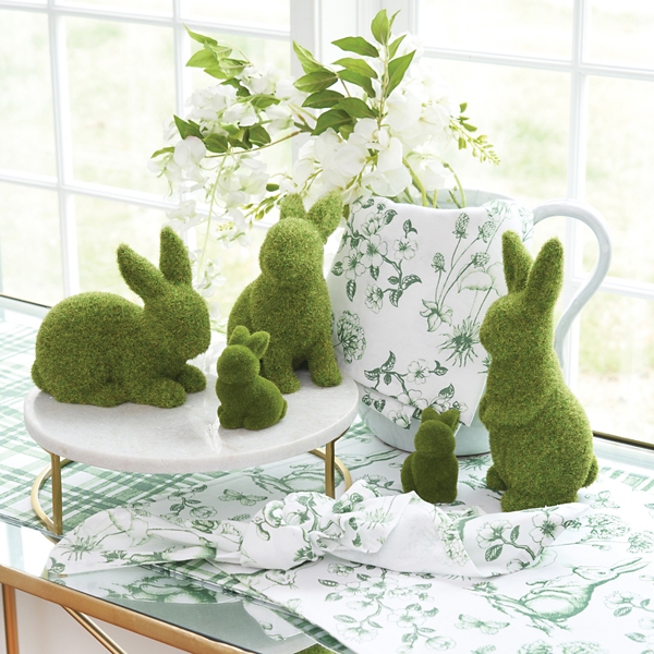 Green Moss Flocked Bunny Figurine