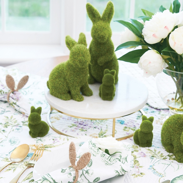 Green Moss Flocked Sitting Bunny Figurine