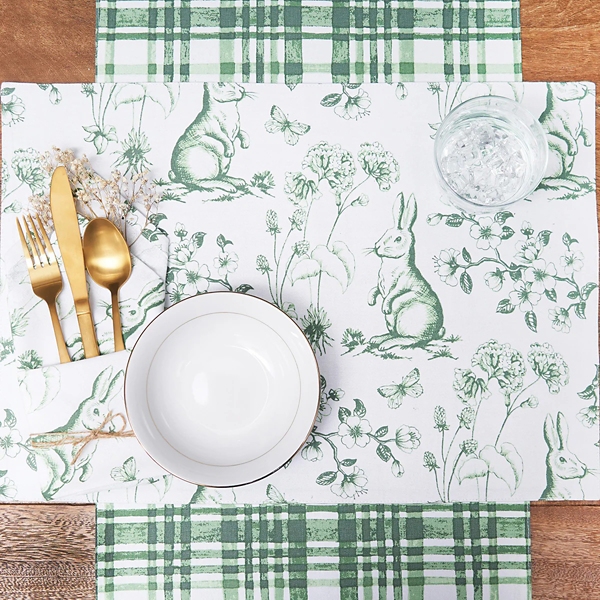 Green Bunny Toile Easter Placemats, Set of 6