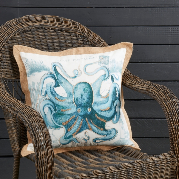 Vibrant Blue Octopus Outdoor Pillow