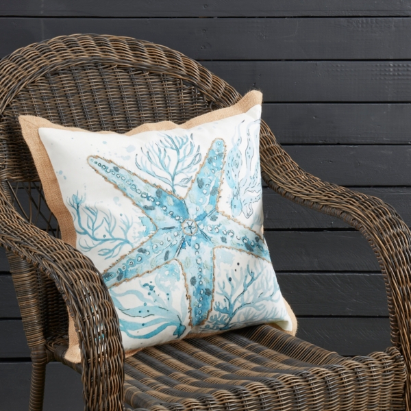 Blue Charming Starfish Outdoor Pillow