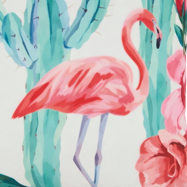 Vibrant Flamingo and Cactus Outdoor Pillow