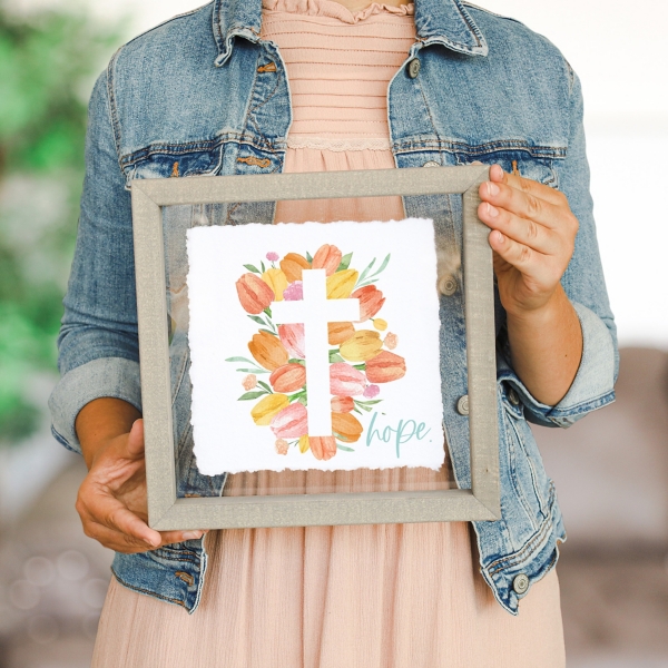 Hope Tulip Cross Framed Art Print