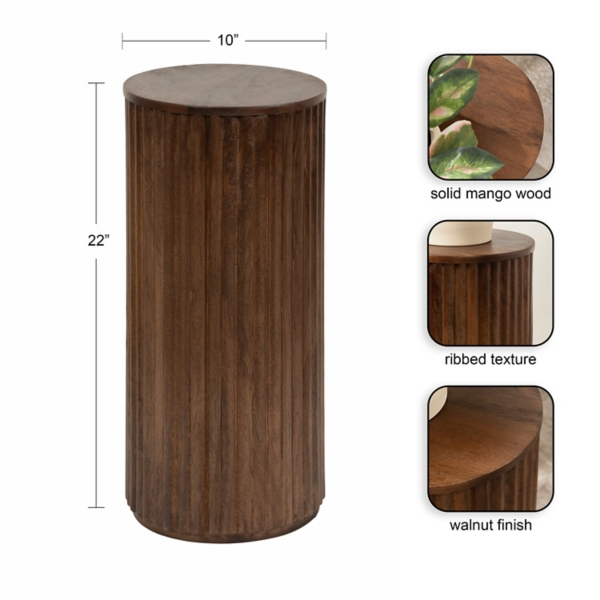 Brown Round Ribbed Reid Accent Table
