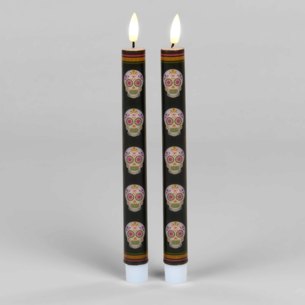 LED Day of the Dead Taper Candles, Set of 2