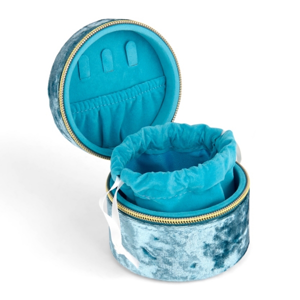 Round Blue Velvet Monogram A Jewelry Box