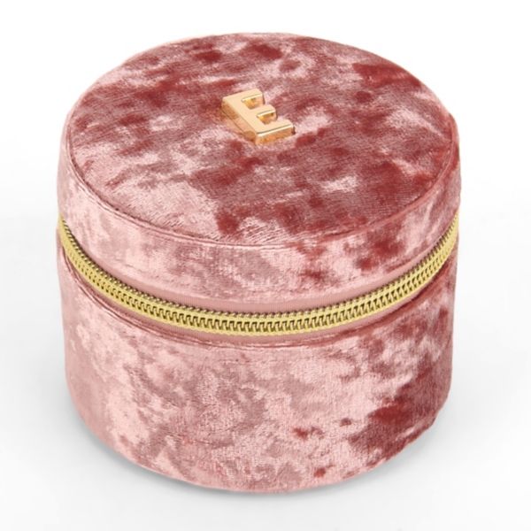 Round Mauve Velvet Monogram E Jewelry Box