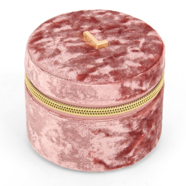 Round Mauve Velvet Monogram L Jewelry Box