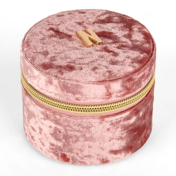 Round Mauve Velvet Monogram N Jewelry Box