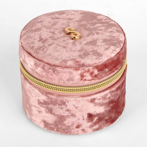 Round Mauve Velvet Monogram S Jewelry Box