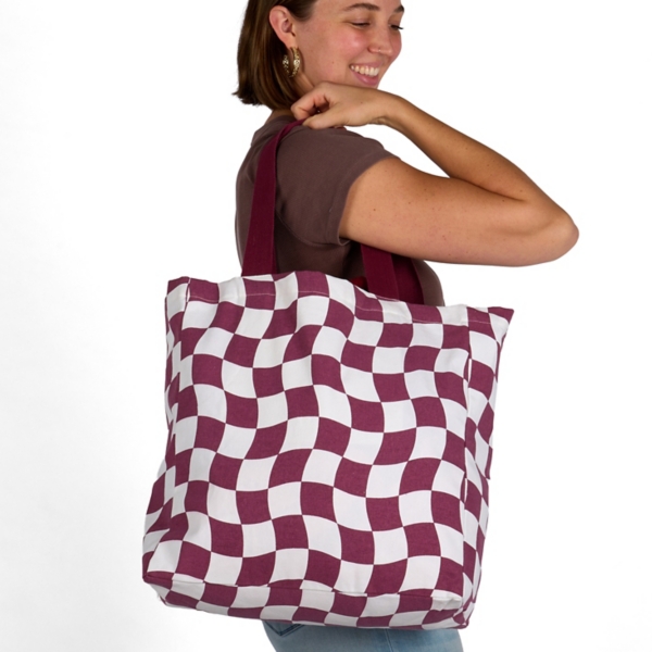 Wavy Checkered Print Canvas Tote Bag