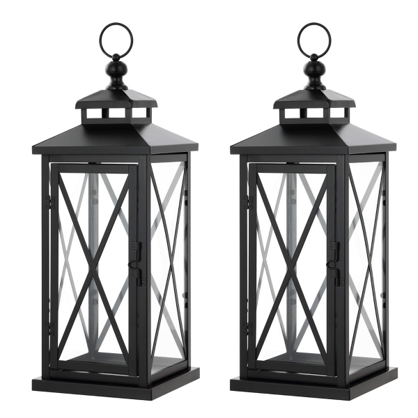 Large Lorio Black Outdoor Lanterns, Set of 2