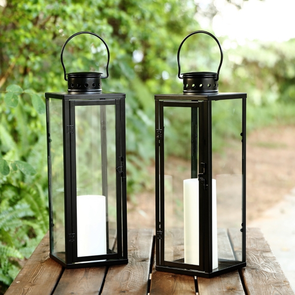 Large Loren Black Outdoor Lanterns, Set of 2