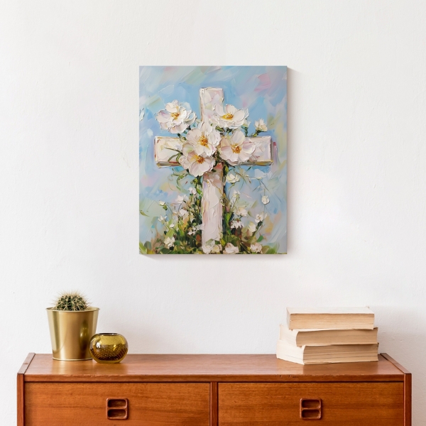 Pastel Painted Cross Canvas Art Print